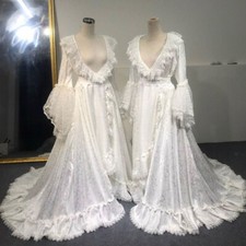 Vintage White Ivory Wedding Dresses Long Sleeves Court Train Bridal Gowns