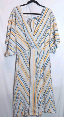 Eloquii Striped V-neck Midi Dress Women's Size 20