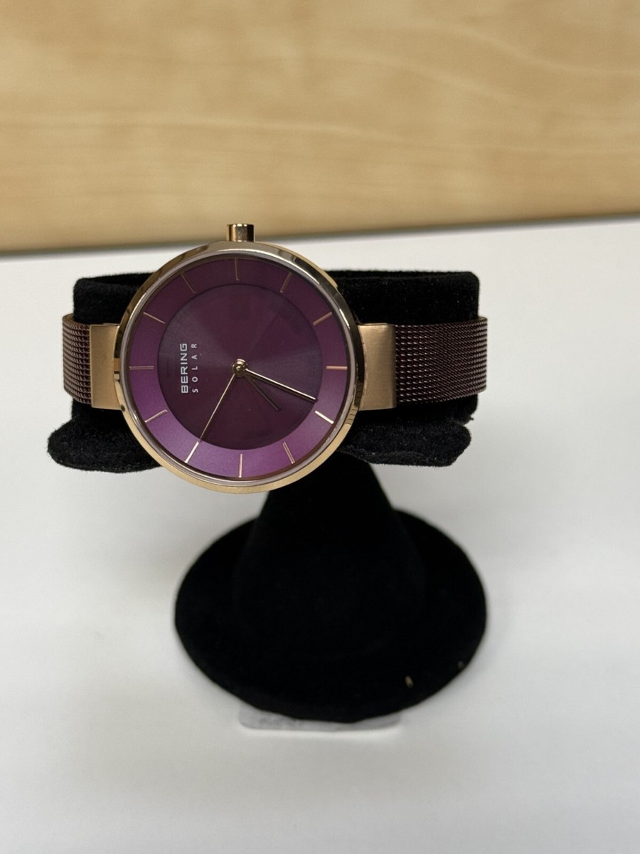 Bering Slim Solar Rose-Gold Case Purple Dial Mesh Band Lady\'s Watch 14631-969#A2 Sale | polished/brushed rose gold | 14631-969 | BERING  main image 3