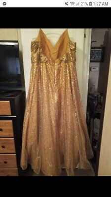 Gold sequined prom/wedding dress new with tags. from Davids bridal plus  size | eBay