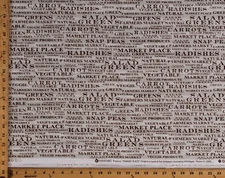 Cotton Vegetables Food Names Farmer's Market Place Gray Fabric Print BTY D480.24