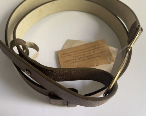 Coldwater Creek Bronze Leather Slim Hipslung BELT Large Gold Tone Buckle NEW - Picture 3 of 16