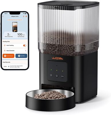 Automatic Cat Feeder, WiFi Dog APP Control Remote Dispenser 10S Voice Record