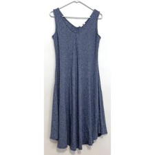 GAP Ribbed Softspun Sleeveless Midi Dress Navy Blue White Ribbed V-Neck Small S