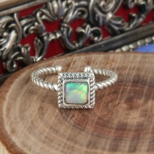 Ethiopian Opal Gemstone 925 Silver Oxidized Twisted Band Designer Rings