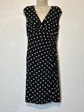 Ralph Lauren Dress Size 6 Faux Wrap Black & White Polka Dot Sleeveless Career