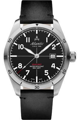 ATLANTIC Seaflight Herrenuhr 44mm Datum schwarz Swiss Made 70351.41.65
