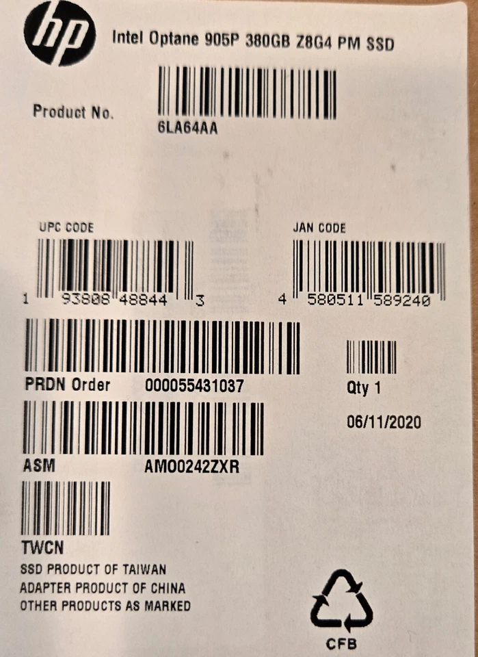 Brand New! - HP 933576-001 PCIe3 Dual M.2 Adapter w/380GB Intel Optane SSD - Image 2 of 4