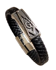 Freemason Genuine Leather Bracelet With Magnetic Clasp Braided Masonic Bracelet