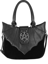 Restyle Ominous Bat Wing Pentagram Gothic Punk Faux Leather Vinyl Handbag Purse