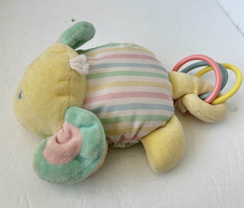 RARE Vintage Eden 8" Elephant Plush Pastel Yellow Teal Pink Mint Stripes Yarn - Picture 5 of 11