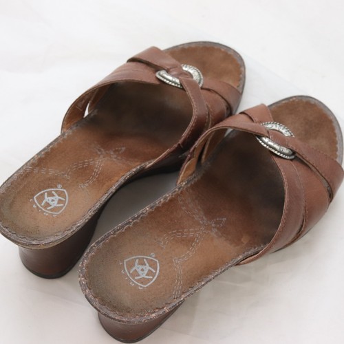 Ariat Womens Sz 8B Brown Leather Comfort Wedge Heel Open Toe Sandals 20903 - Picture 7 of 10