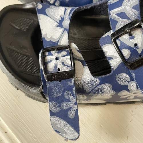 Kids Birkis Birkenstock Size 31 13-13.5 Unisex Blue Floral Adjustable Back Strap - Picture 7 of 7