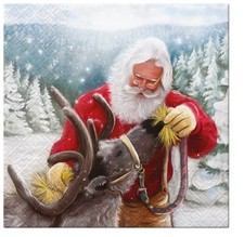 20 Servietten Feeding the Reindeer Santa füttert Rentier Tiere Weihnachten 33x33