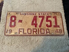 1949 Florida License Plate 8 4751
