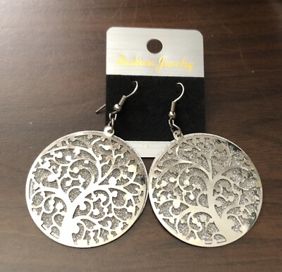 Women Silver Tree of Life Earring Dangle Hook Statement Engagement Jewelry Gifts
