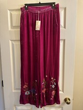 NWT Johnny Was Ulla Pink Velvet Embroidered Pants Medium