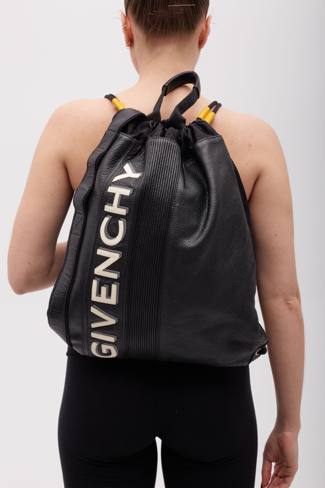 GIVENCHY BLACK LEATHER LOGO DRAWSTRING BACKPACK B… - image 2