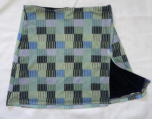 Riley Hubatka X Peppermayo Skirt Techno Check Green Black Blue Lined Slit 4