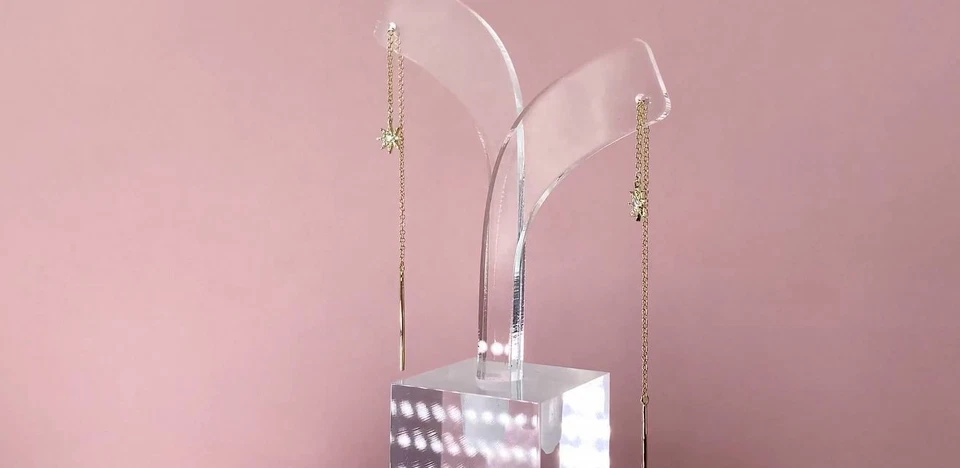 Diamond Threader Earrings Rose Gold 14K 0.10CT Round Cut Natural Drop Dangling - Image 4 of 4