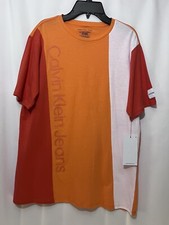 Calvin Klein Jeans Big Boys Short Sleeve T-Shirt Orange White Size XL 18 20