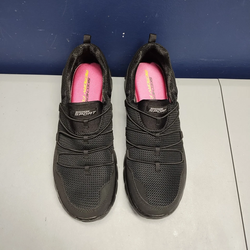 Zapatillas deportivas SKECHERS Loving Life para mujer EE. UU. 11 negras con cordones elásticos de espuma viscoelástica Foto 2 de 4