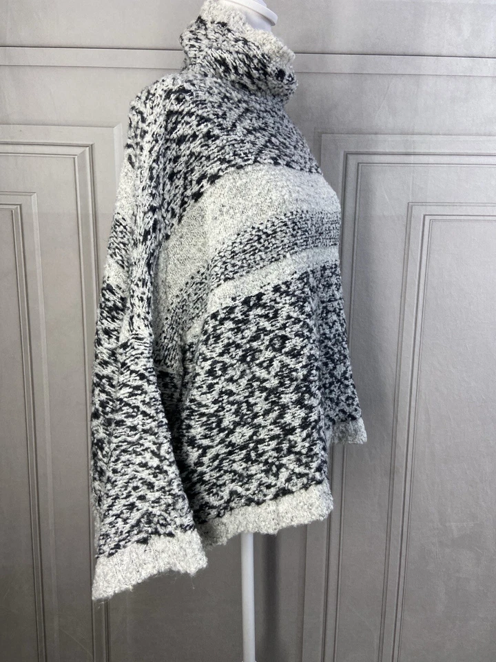 Suéter Moth Mujer S Gris Blanco Negro Cuello Alto Grueso Tejido Pullover Anthropol Foto 2 de 4