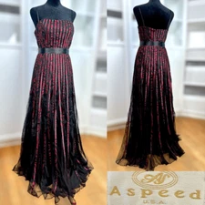 ASPEED Metallic Corset Striped Maxi Dress Gown Satin and Tule Size M