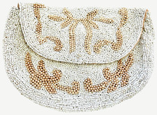 1920-1930's BEADED CLUTCH PURSE MADE IN BELGIUM GOLD N WHITE CLASSIC ART DECO