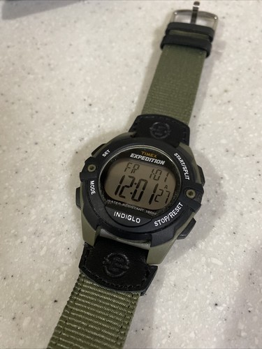 Timex Expedition Watch Men T49993 Indiglo 42mm Black Green Digital New Battery