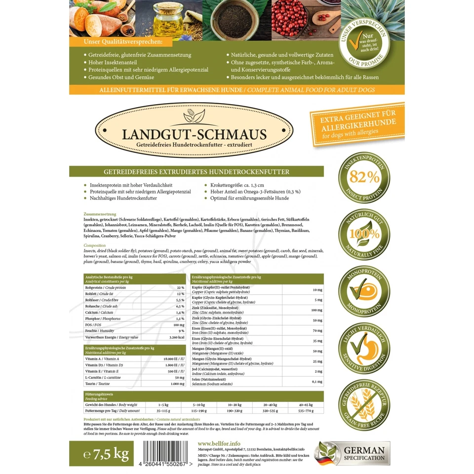 Hunde Trockenfutter Insekten 7,5kg Ergänzung Nierenkraft 250g Haut & Fell 250g - Bild 3 von 4