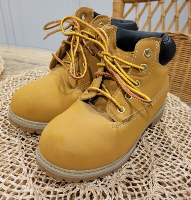Wonder Nation Work Boots Boys Size 13 Youth Tan Lace Up Faux Leather Wheat  Color