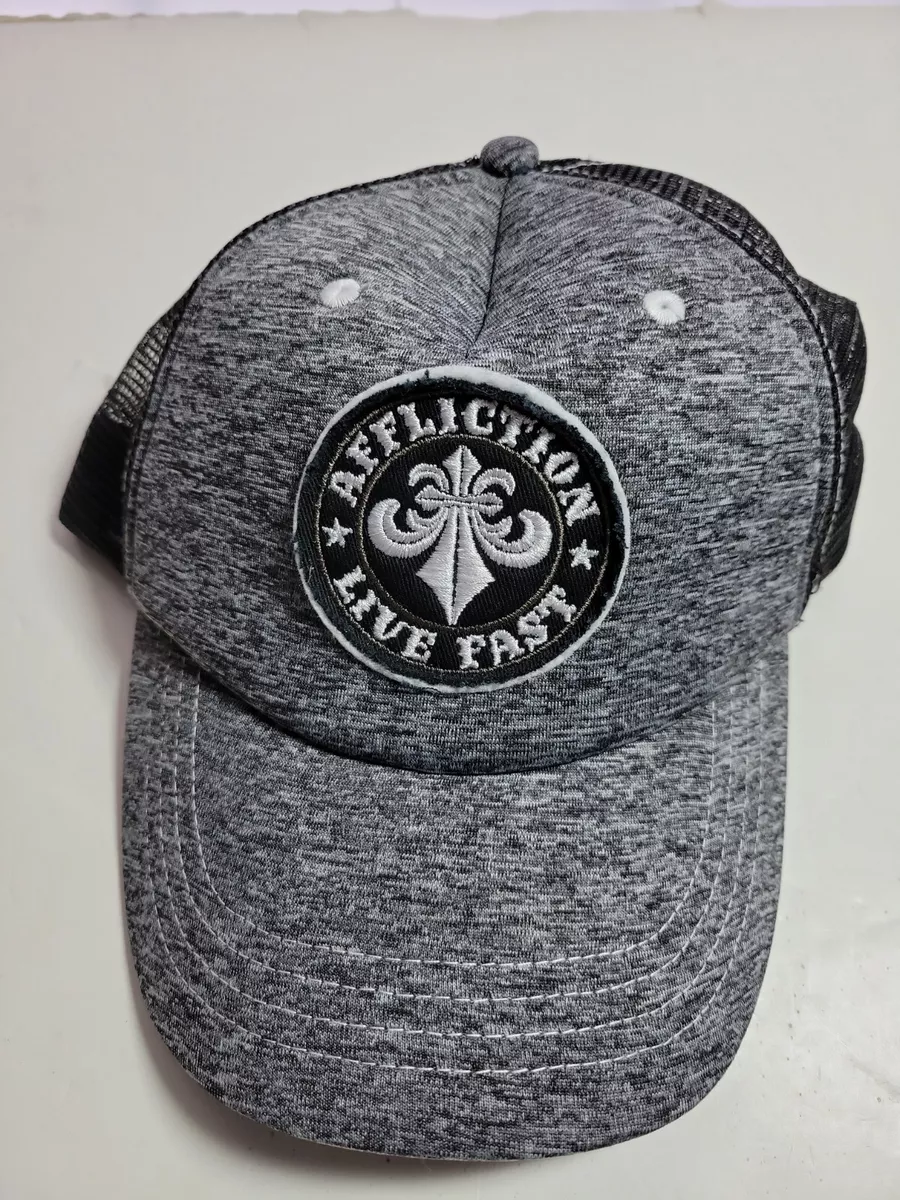 Affliction Mesh Back Adjustable Trucker Hat Black Grey Live Fast
