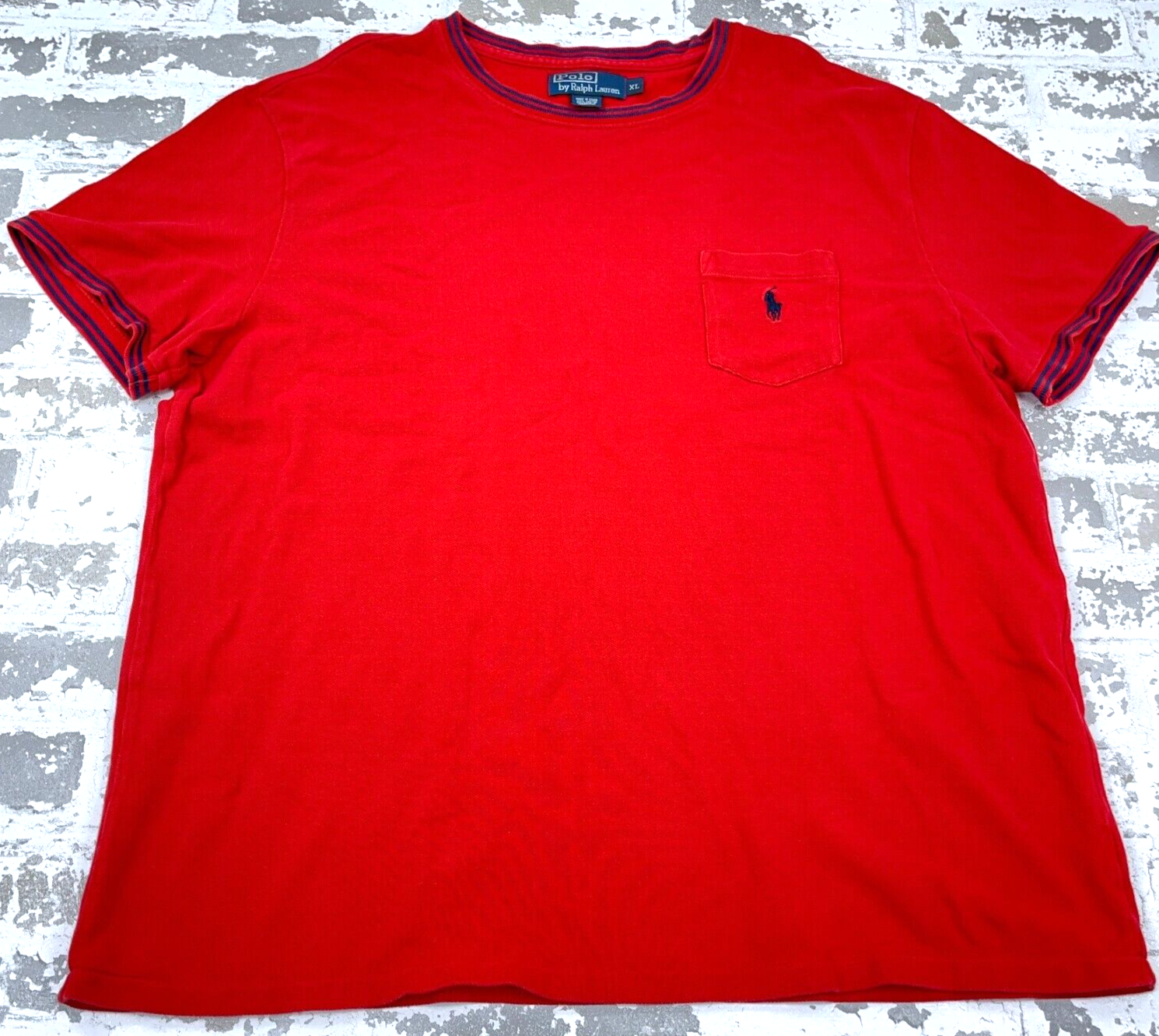 Polo Ralph Lauren vintage camicia uomo XL rosso blu pony maglietta tasca piatta maglia Y2K