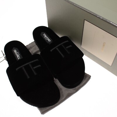 Tom Ford NWB Monogram Slide Sandals Size 41 US 11 in Black Velvet