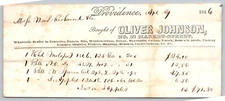 1846 adv billhead PROVIDENCE R.I.OLIVER JOHNSON  SPERM OIL RECEIPT groceries etc