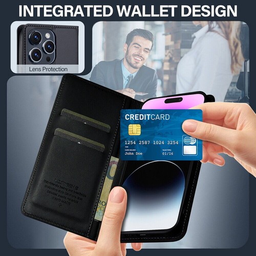 Flip Leather Wallet Magnetic Case for iPhone 16 15 14 13 12 11 XS XR 7 8 Plus SE - Picture 6 of 85