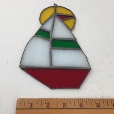 Vintage Handmade Stained Glass Suncatcher - Sailboat Boat Ship - Nautical Decor