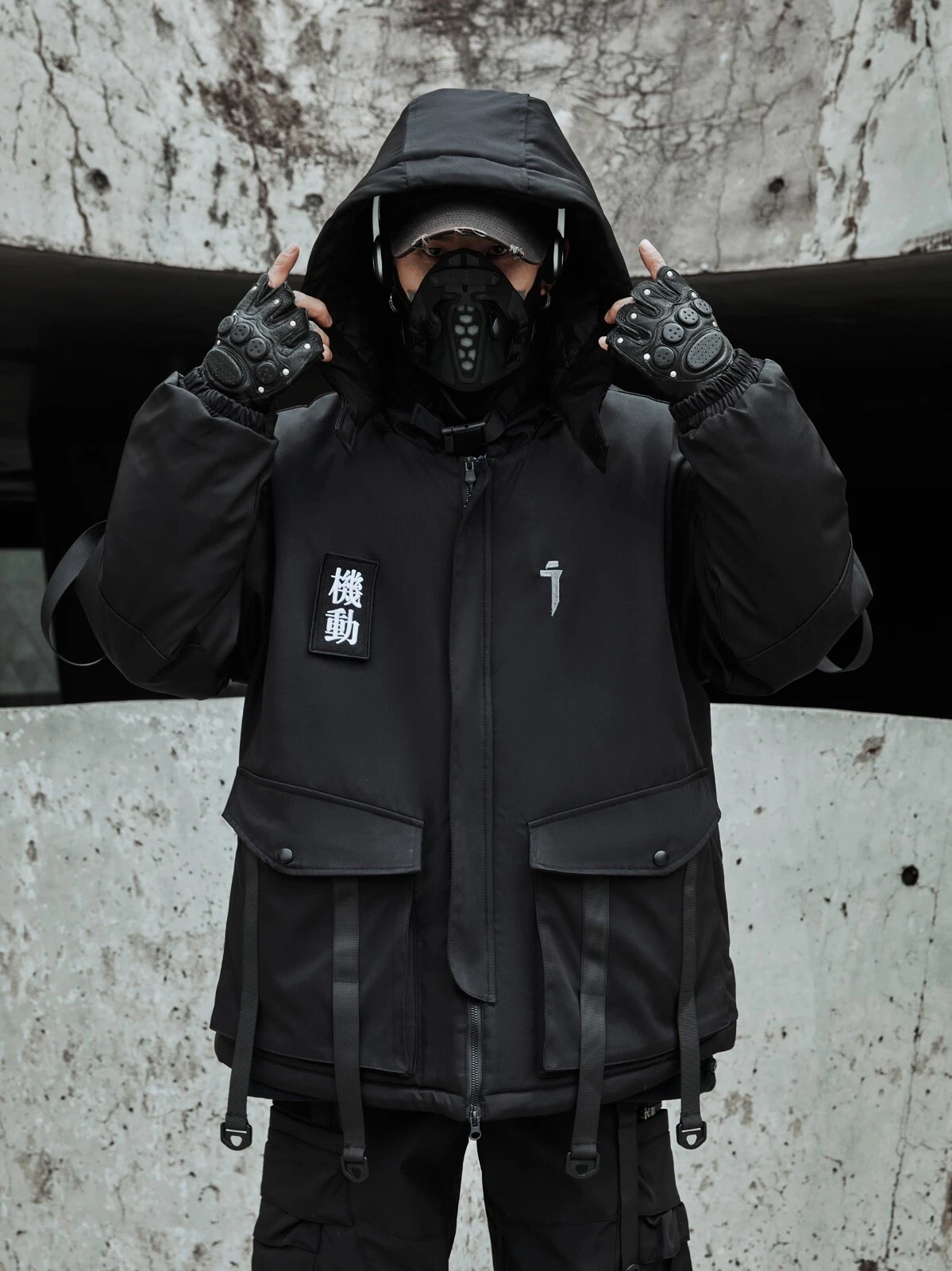 Niepce Japanese Streetwear Winter Parka Jacket with Strap Casual Techwear Coat image 3