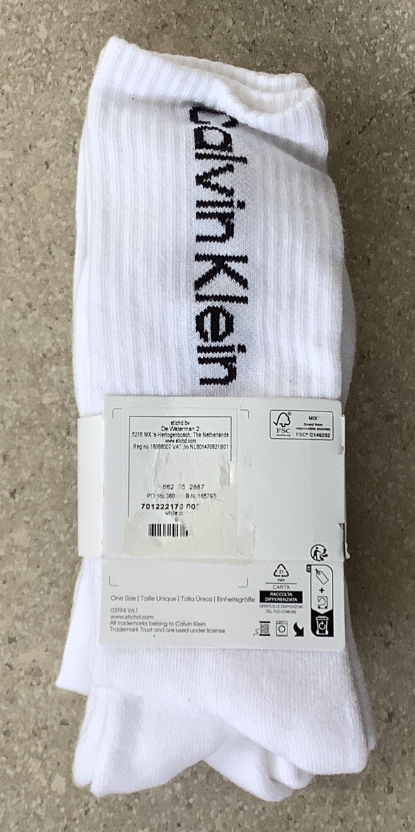 3 PAIRS CALVIN KLEIN Mens WHITE Cushioned Crew SPORTS Socks UK 6.511