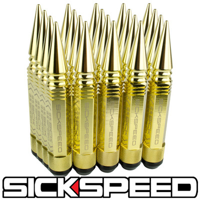 SICKSPEED 20 PC 24K GOLD 5 1/2'' LONG SPIKED STEEL LOCKING LUG NUTS 12X1.5 L17