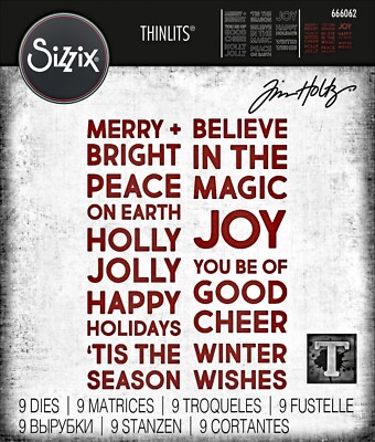 New Retired Sizzix Thinlits Bold Text Christmas 9pc #666062 Retail $34.99 Holtz