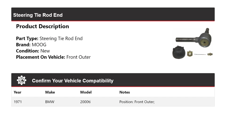 Para 1971 BMW 2000ti extremidade da haste de direção dianteira externa MOOG - Imagem 2 de 4