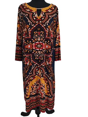 Haani Woman's Blue Red Gold Geometric Shift Dress Size 2X Keyhole Neck  Jersey | eBay