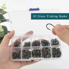 600pcs Fish Hooks 10 Sizes Fishing Black Silver Sharpened With Box Quality kit**