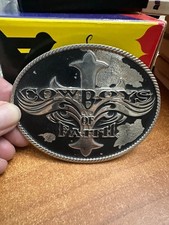 Cowboys Ride With Faith Belt Buckle Western 4 inch silver