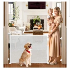 Retractable Baby/Dog Gate 36Tall x80 Wide No Drilling Mesh Durable In Or Outdoor