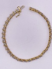 10K Solid Yellow Gold Round Diamond S-Bar Tennis Bracelet 2.2ct 8g Exc Cond