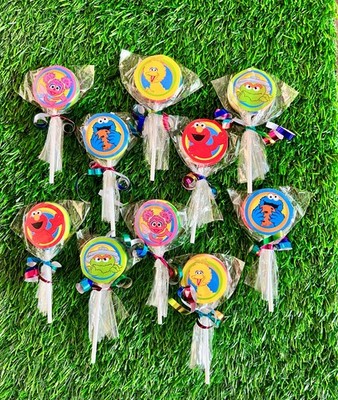 Mini Swirl Rainbow Pops Lollipops 10pcs  Elmo Cookie Monster - Birthday  Party