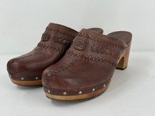 Ugg Australia Brown Leather Vivica Heeled Wooden Clogs Women's Size 7 1952
